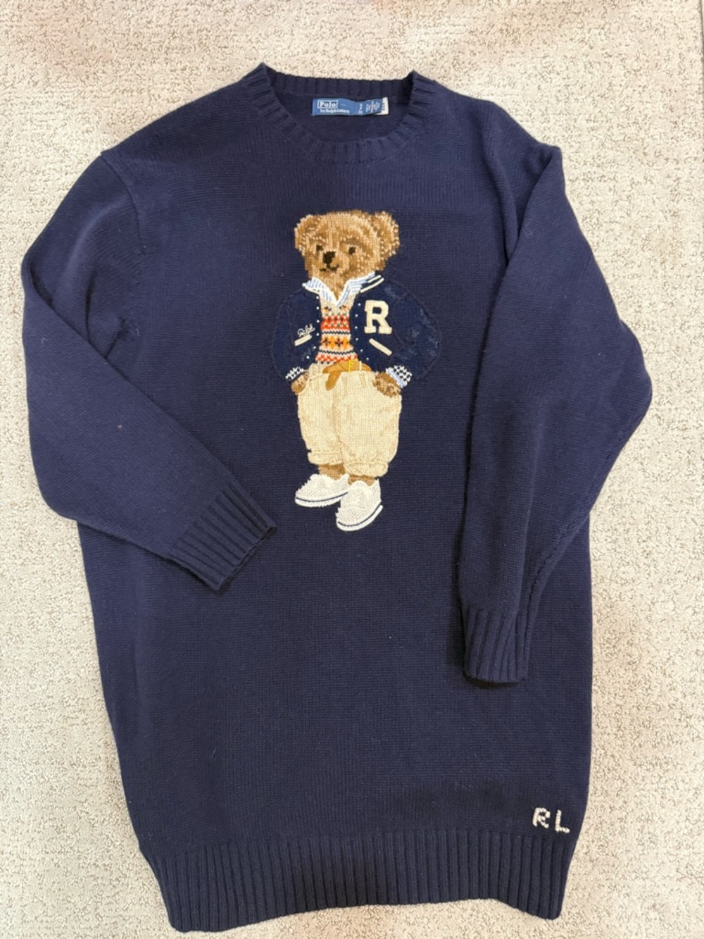 Ralph Lauren Navy Bear Crewneck Sweater Dress